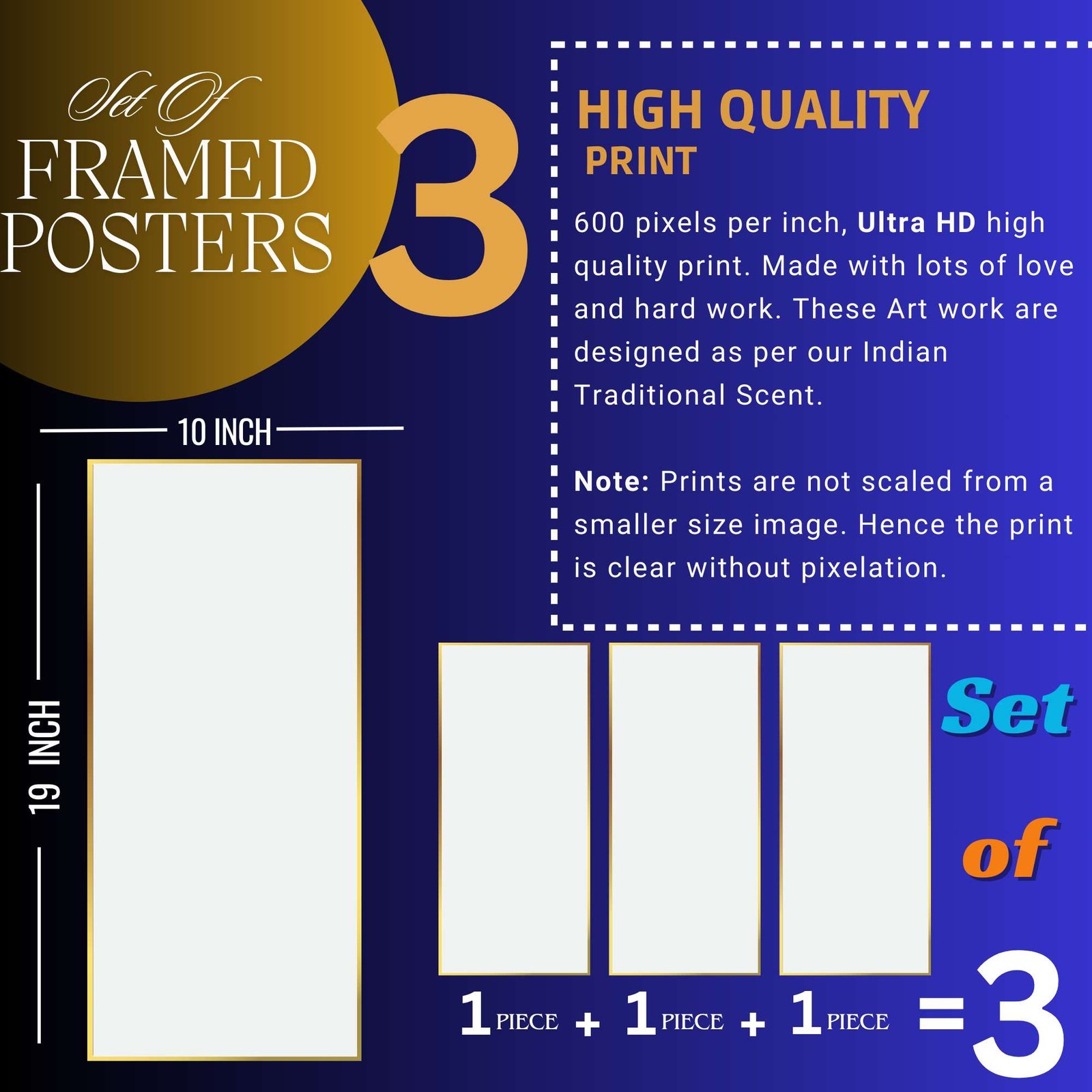 Set of Three large Wall Paintings for Wall Dacoration Golden Framed Wall Paintings for Living Room & Bedroom Wall Art for Home Decoration & Office Wall Dรฉcor (14x11 inch CH-LGD3-1) - Image 2