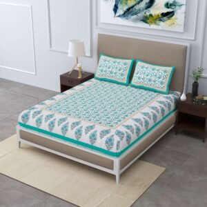 Rajasthani Jaipuri-Stylish Printed Cotton Double Bedsheet With Two Matching Pillow Covers.